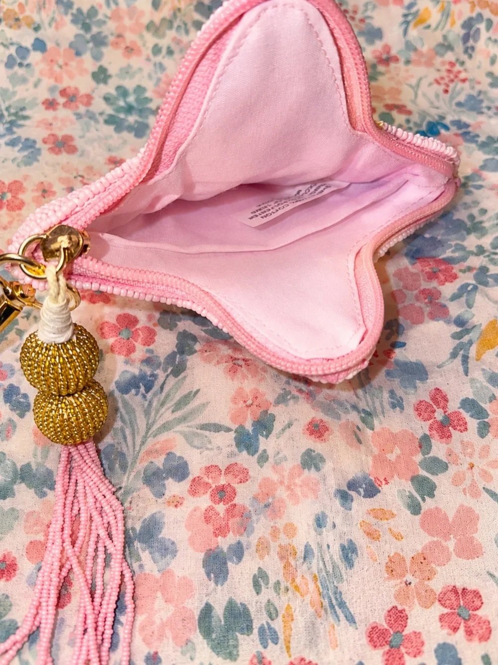 Pink Beaded Starfish Pouch